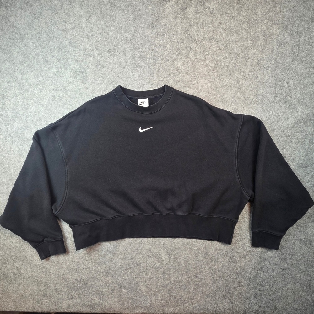 Nike Phoenix Fleece Cropped Sweatshirt Black Embroidered Swoosh DJ7665-010 Small